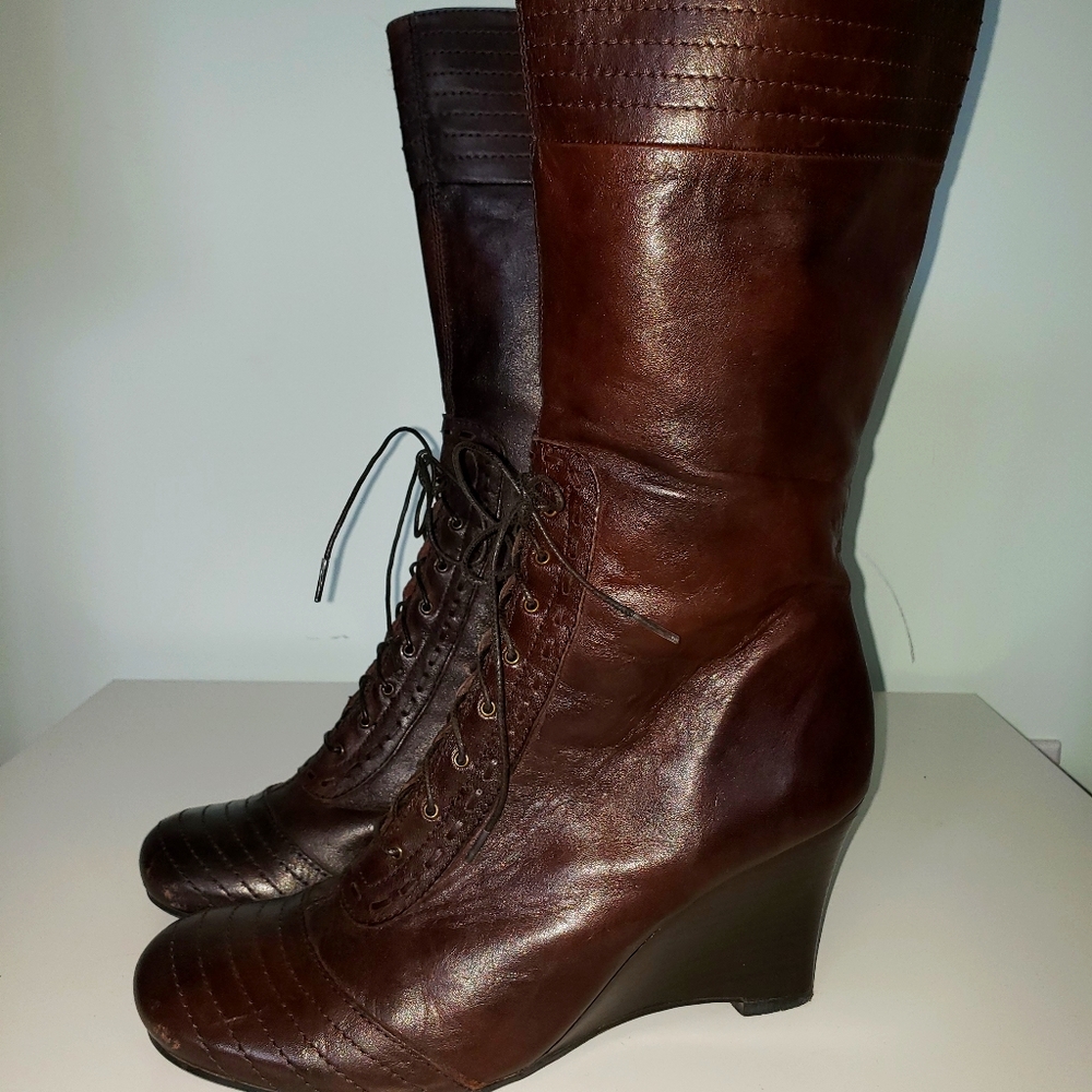 Spring wedge lace up boots